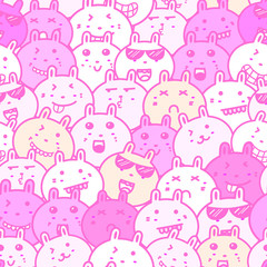 Seamless pattern with lovely bunny background, Cute rabbit doodle art for kids, Vector illustrations for gift wrap and fabric design.