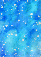 Abstract under the clear blue water with bubble watercolor hand painting background.