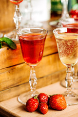 set with different drinks on interior background