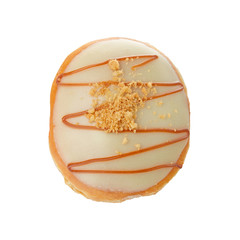 Doughnut: creamy cheesecake filling, topped with cream cheese icing and sprinkled with crunchy graham isolated on a white background