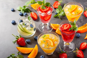 Assortment summer non-alcoholic cocktails.