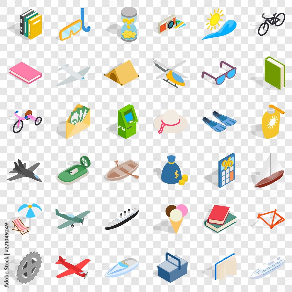 Poster amusement icons set. isometric style of 36 amusement vector icons for web for any design