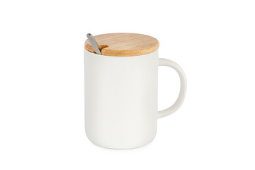 ceramic mug with a wooden lid