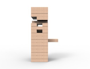 3D rendering of wooden blocks tower game isolated in white background.