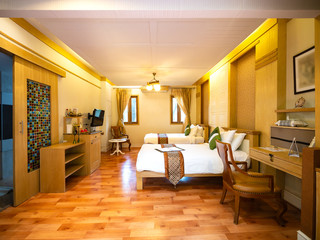 Luxury room with bed with vintage decoration.