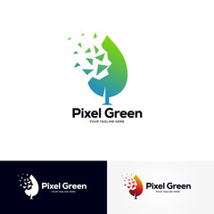 pixel green logo designs template, creative technology logo symbol