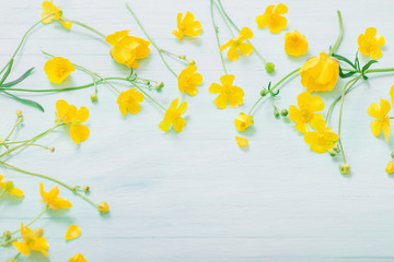 summer flowers on green wooden background