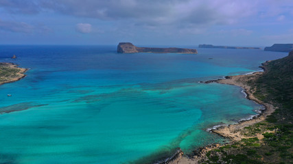 Fototapeta premium Aerial drone bird's eye view photo of tropical caribbean paradise bay and lagoon with white sandy beach and turquoise clear sea
