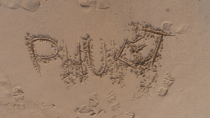 Phuket Thailand Beach Sand Word Writing