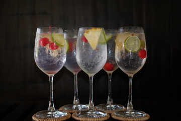 Gin tonic alcoholic drinks on counter bar