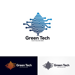 green tech logo designs template, creative technology logo symbol