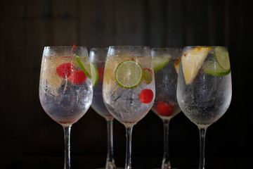 Gin tonic alcoholic drinks on counter bar