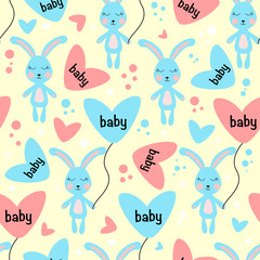 seamless pattern with blue bunny - vector illustration, eps