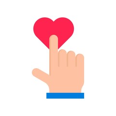 Hand push heart button vector, Social media flat style icon