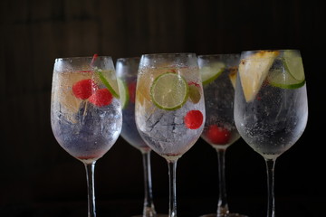 Gin tonic alcoholic drinks on counter bar