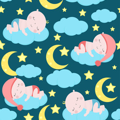 seamless pattern with sleeping babies - vector illustration, eps