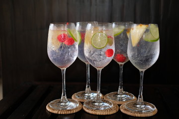 Gin tonic alcoholic drinks on counter bar