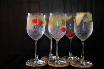 Gin tonic alcoholic drinks on counter bar
