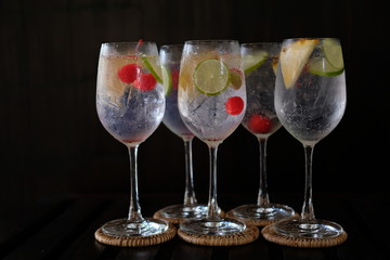 Gin tonic alcoholic drinks on counter bar