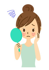  	ニキビを気にする女性　上半身