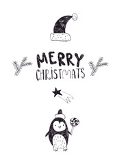 Christmas characters and characters doodles drawn in ink