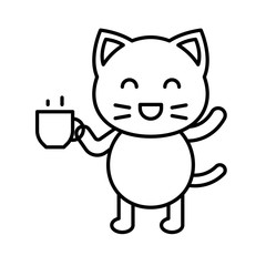 Cute Cat avatar vector illustration, line icon editable stroke