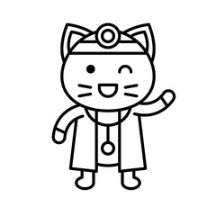 Cute Cat avatar vector illustration, line icon editable stroke