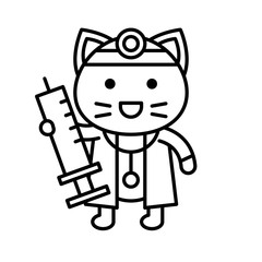 Cute Cat avatar vector illustration, line icon editable stroke