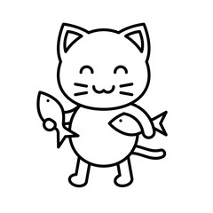 Cute Cat avatar vector illustration, line icon editable stroke
