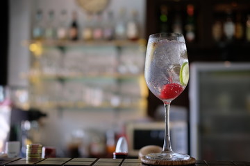 Gin tonic alcoholic drinks on counter bar