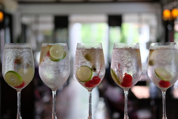 gin and tonic in wine glass at restaurant