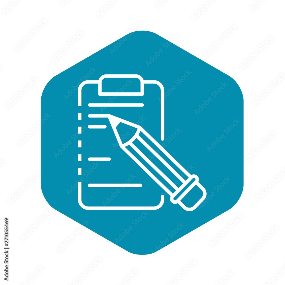 Poster write pencil on clipboard icon. outline write pencil on clipboard vector icon for web design isolate