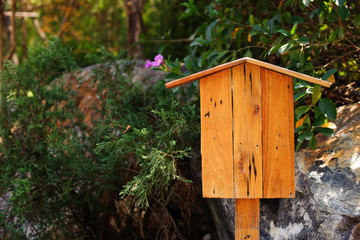 Blank wooden signs in the garden