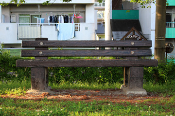 An empty bench at one park in Beppu, Oita, Japan