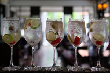 Gin tonic alcoholic drinks on counter bar