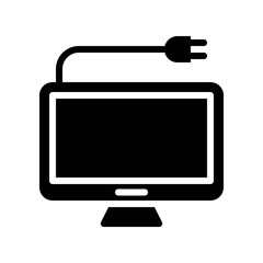 Computer monitor vector, Electronic device solid style icon