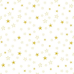 Seamless pattern of stars, gold color on white background