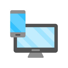 Cell phone with monitor vector, Electronic device flat style icon