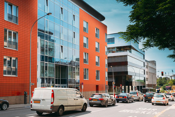 Luxembourg. Cars Goes On Street Near Building of the Germany Embassy in Luxembourg
