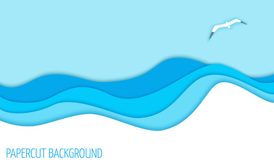 Abstract background with the image of sea waves. Cut out of paper. 3d style. Vector design layout for presentations, flyers, posters.