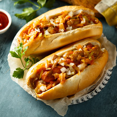 Homemade hot dogs with sauerkraut