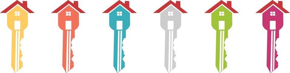 Key icon in the shape of a blue and grey house