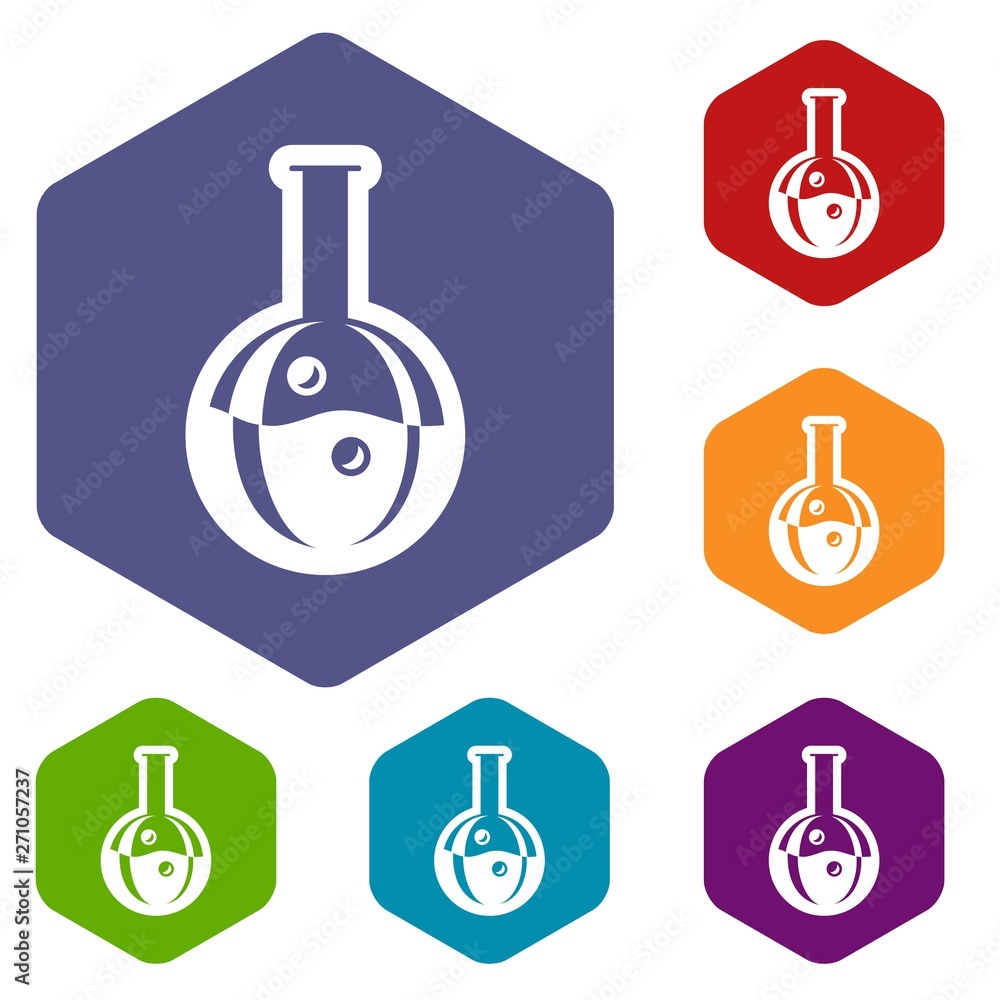 Poster flask icons vector colorful hexahedron set collection isolated on white