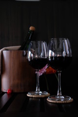 glasses of red wine on table in restaurant