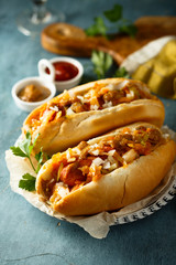 Homemade hot dogs with sauerkraut