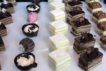 Colorful desserts and pastry served on a wedding party