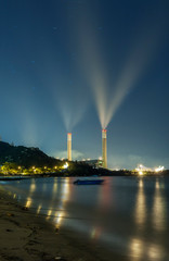 chimney of power plant in Hong Kong at night