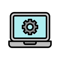 Gear icon on laptop vector, Digital marketing filled icon editable stroke