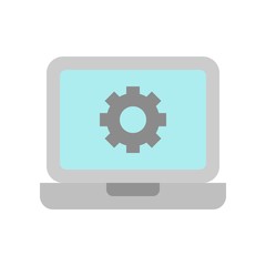 Gear icon on laptop vector, Digital marketing flat style icon