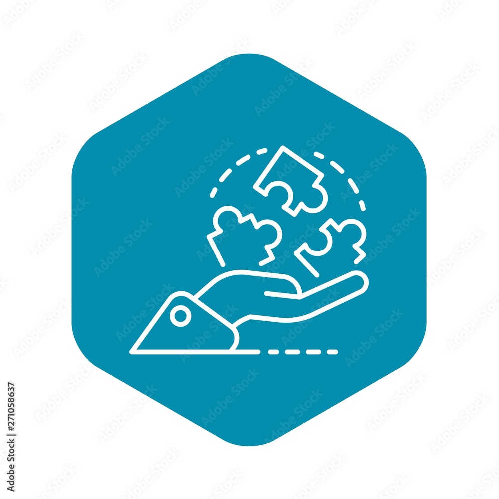 Poster hand hold puzzle solution icon. outline hand hold puzzle solution vector icon for web design isolate